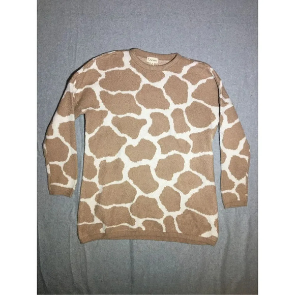 Womens 52seven Sweater Giraffe Animal Print Tunic Length Minimalistic Cute Zoo - Picture 1 of 4